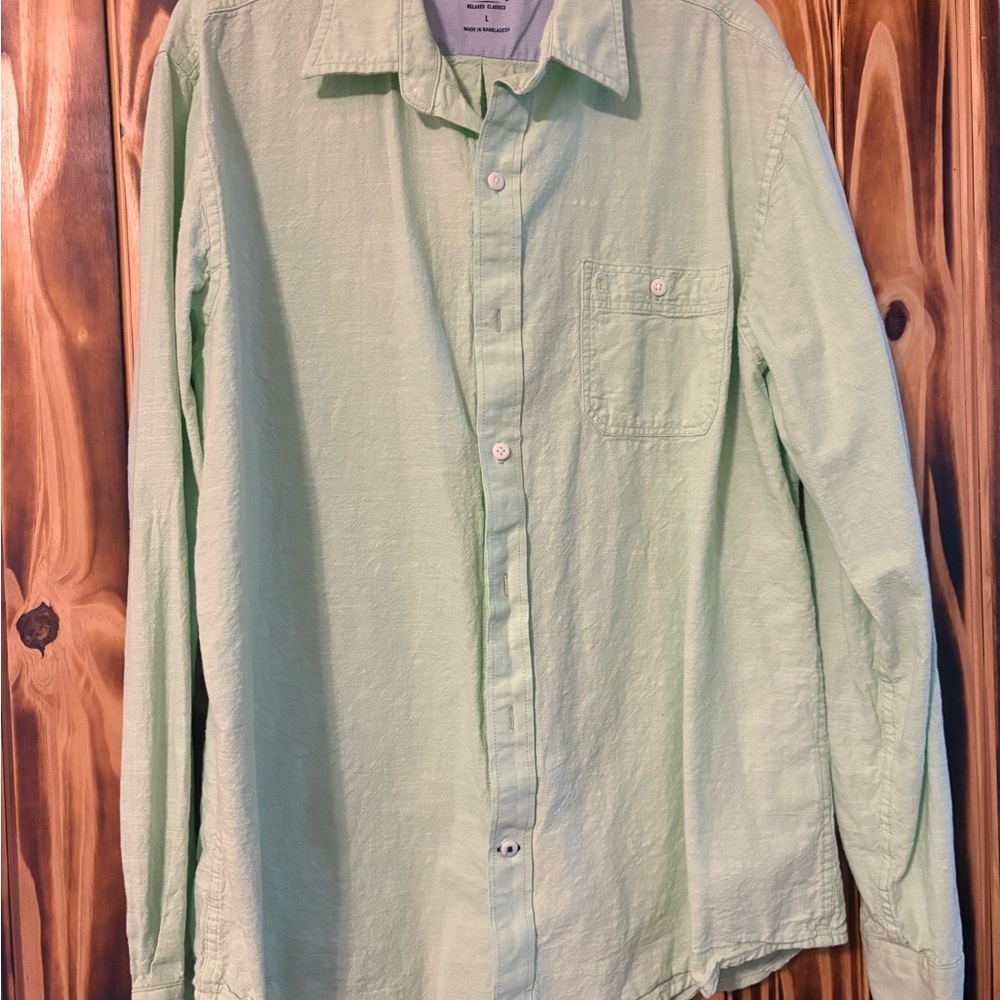Izod Light Green Long-Sleeve Button-Down Shirt